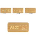thumbnail image 3 of Reloj despertador digital de madera con carga inalámbrica, volumen de alarma, modo día laborable/fin de semana, alarma dual, repetición, 12/24 h, reloj LED de madera para dormitorio, 3 of 5