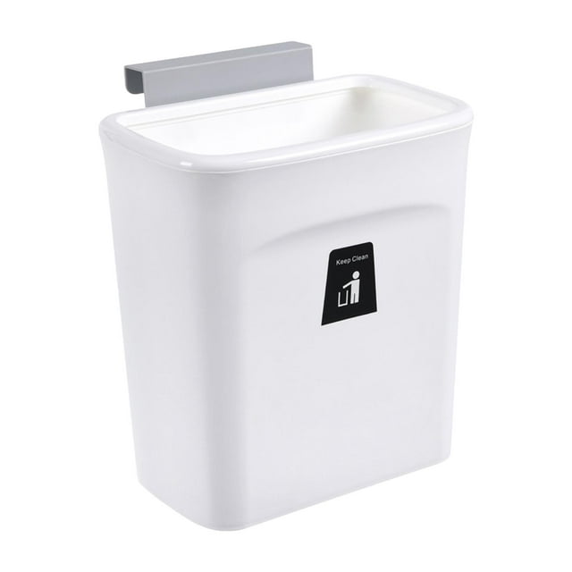 Small under Sink Garbage Can with Lid 9L Waste Bins Kitchen Cabinet Door Hanging White