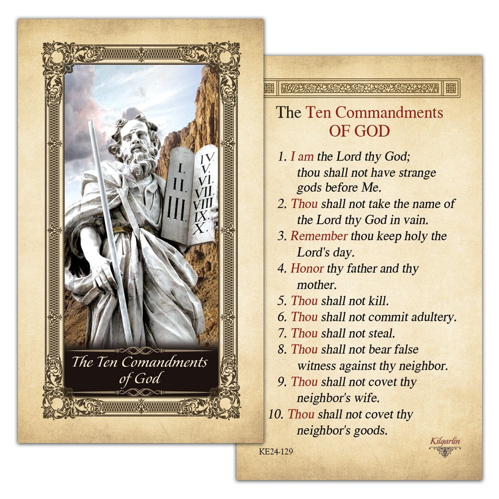 The Ten Commandments of God Laminated Prayer Card