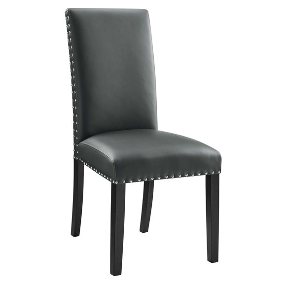 Side Dining Chair, Rivet Nailhead, Grey Gray, Faux Vinyl Leather, Kitchen Cafe Bistro Hospitality Restaurant, Modern Contemporary HB32607