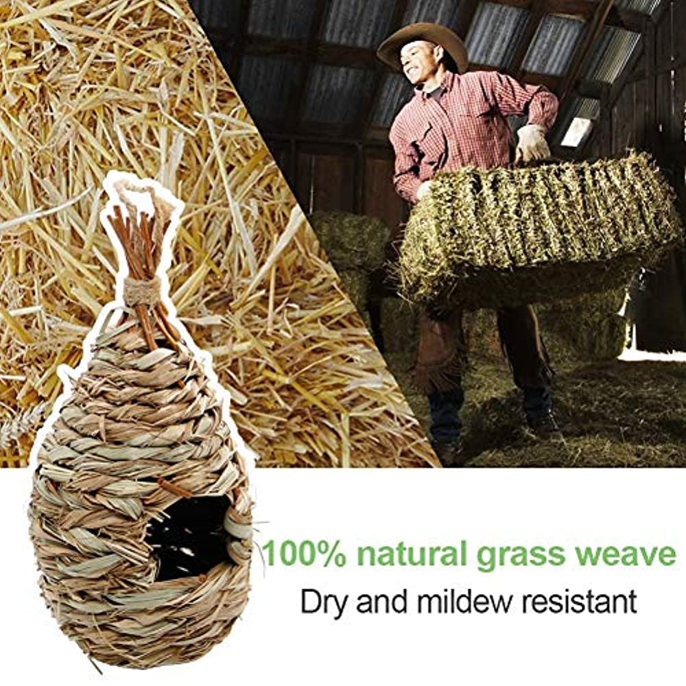 Durable Hand Woven Made of Natural Grass winemana 2 Pack Hanging Hummingbird Nest House Perfect for Outdoor Garden Patio Lawn Office Indoor 