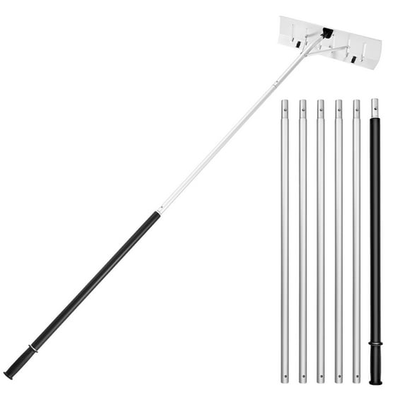 KFFKFF Snow Roof Rake, 26 in Aluminum Blade, 7.5-20 ft Adjustable Roof Snow Scraper with Wheels, Anti-Slip Handle for Snow, Leaves, and Debris Removal