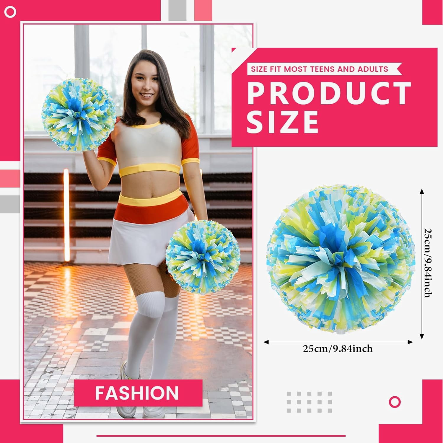 12 Pack Cheerleading pom poms,Cheer pom poms Sports Dance Cheer Plastic Pom Poms Cheerleading for Sports Team Spirit Cheering (Blue+Pink+White)