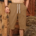 thumbnail image 4 of Mens Casual Soft Cotton Linen Long Shorts Knee Below Sport Running Lounge Work Shorts Capri Pant Size 2XL Khaki, 4 of 7