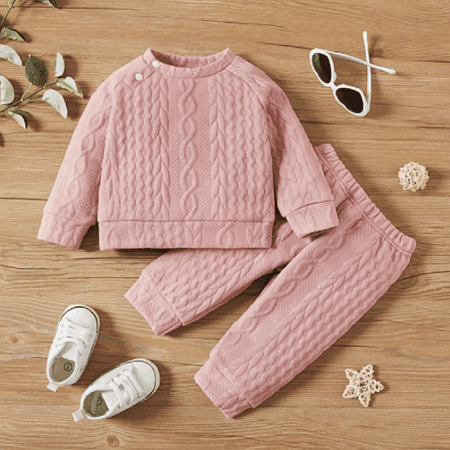 

OBEEII Toddler Baby Girls Boys Twist Knit Sweater Shirt Tops And Pants Cotton Warm Winter Clothes Baby Casual Daily Wear 18-24M pink