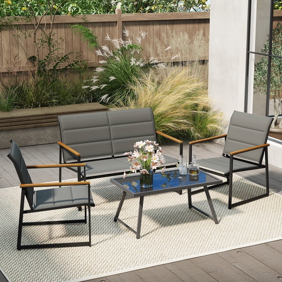 Demifill 4-Piece Outdoor Conversation Patio Furniture Set, Patio Conversation Set with Heavy-duty Metal Frame for Outdoor as Patio, Garden, Backyard, Gray