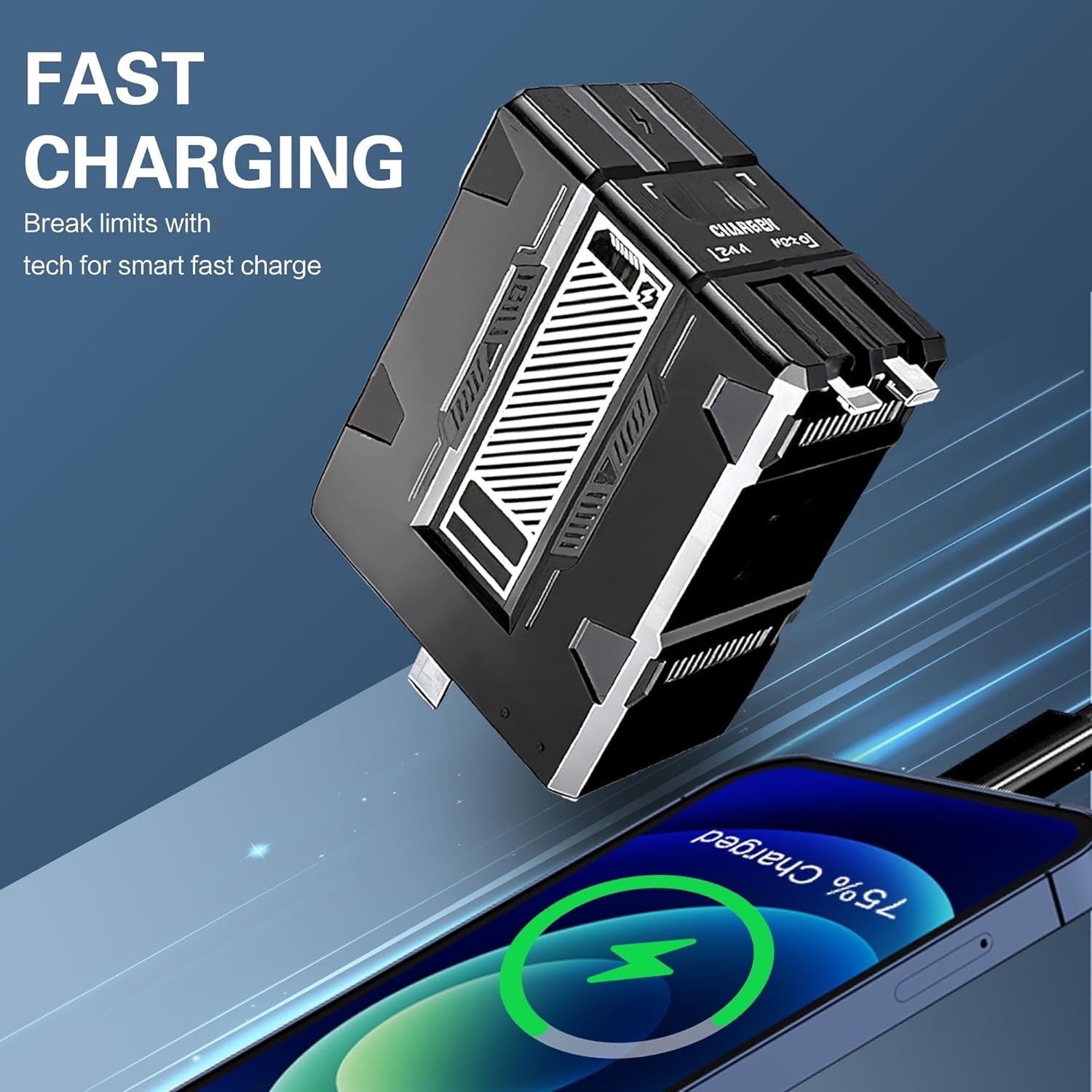 Retractable Charger with Cables,22.5W Dual Built-in Cable Fast Wall Charger, Foldable Plug for iPhone, Android, Tablets - Home, Office & Travel