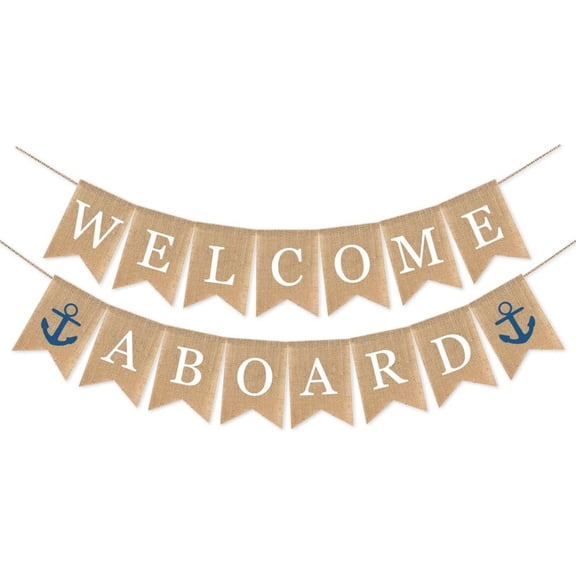 Burlap Welcome Aboard Banner Nautical Boy Baby Shower Birthday Party Supplies Nursery Garland Mantel Decoration