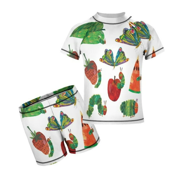 2 Piece Hungry Caterpilla Bathing Suits Rash Guard Swim Shirts with Shorts Set