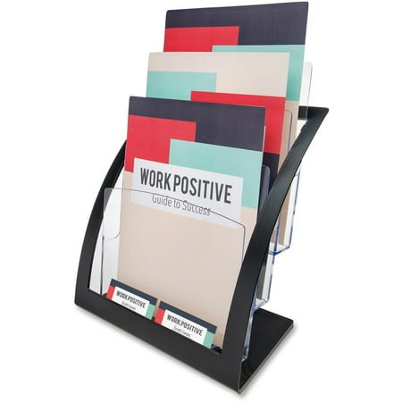deflecto Three-Tier Magazine Holder, 11 1/4w x 6 15/16d x 13 5/16h, Black