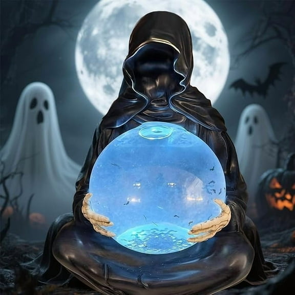 Suriel and Floating Bat Ball - with Floating Bats for Hauntingly Magical Vibes,The Death God's Balls, LED Light Grim Reaper Water Globe Halloween Decor, Suriel Glowing Balls