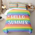 thumbnail image 2 of Manfei Rainbow Stripe Bed Spread Queen, Hello Summer Letter Queen Coverlet Set, Yellow Pink Purple, 3pcs, 1 Quilt and 2 Pillowcases, 2 of 7