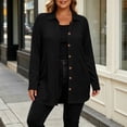 thumbnail image 6 of Plus Size Women's Collared Button Front Cardigan, Lightweight Loose Mid Length Outerwear for Daily Casual Black S, 6 of 8