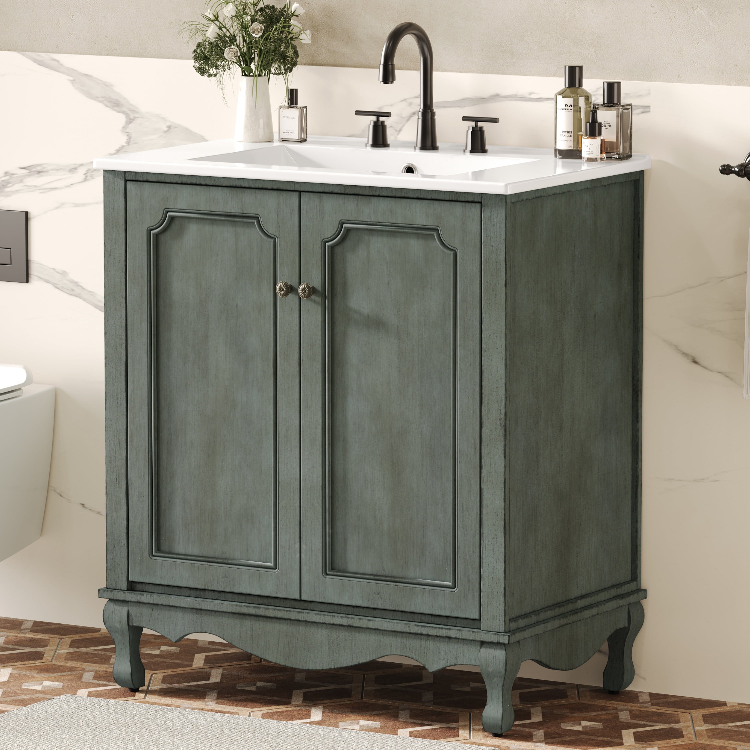 Euroco 30" Vintage Bathroom Vanity in Antique Blue is the perfect blend of timeless elegance and modern functionality