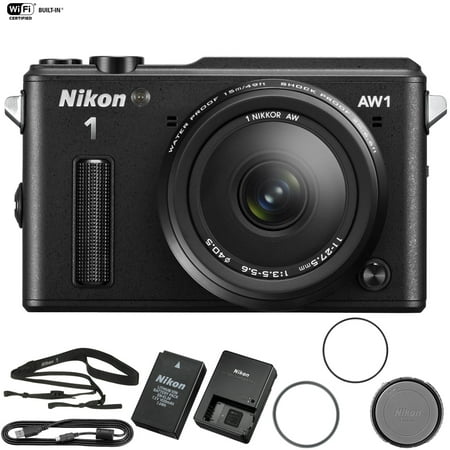 Nikon AW1 Waterproof Shockproof Digital Camera (27665B) Black + AW 11-27.5mm - (Certified