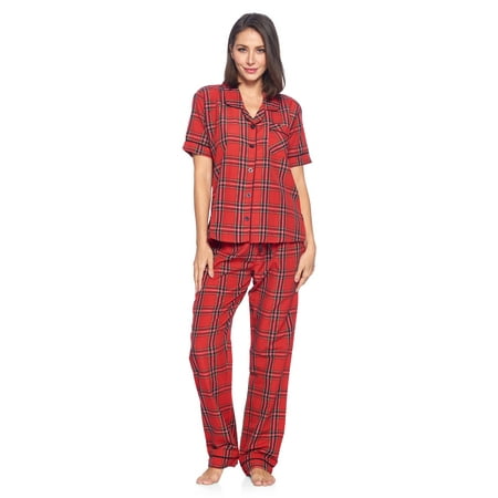 

Ashford & Brooks Women s Woven Short Sleeve Shirt and Pajama Pants Set Red/Black Stewart M