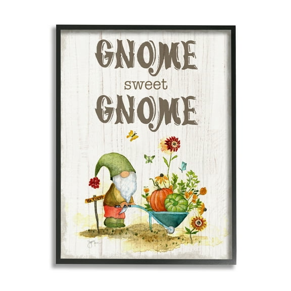 Stupell Industries Sweet Gnome Floral Harvest Botanical & Floral Painting Black Framed Art Print Wall Art, 11 x 14