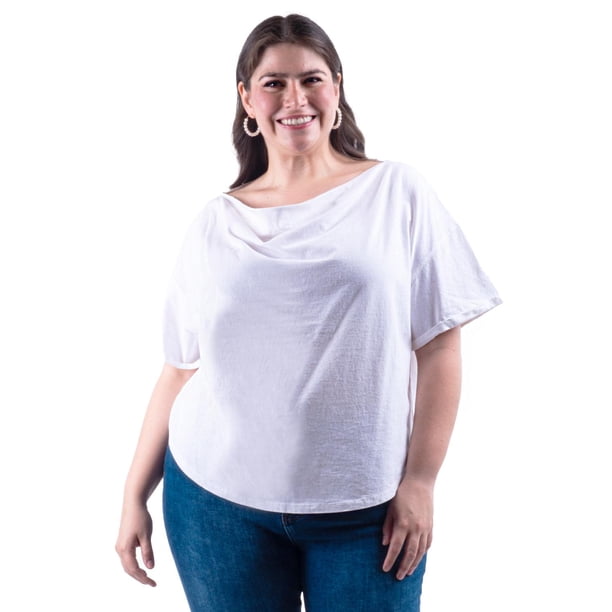 Blusa escote drapeado Roman Fashion /Tallas Extras, 228 (Blanco) blanco 38
