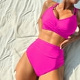 thumbnail image 5 of Women's High Waisted Bikini Sets Push Up Twist Front Spaghetti Straps Ruched Two Piece Swimsuit Bathing Suit Hot Pink XL, 5 of 5