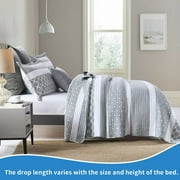 Bedduvit Gray/White Queen Size Quilt Set - 100% Cotton Grey Floal Striped Summer Quilt for Queen Bed, Reversible Classic Lightweight Queen Bedspread, 3-Piece Bedding Set All Season (98x90, Gray)