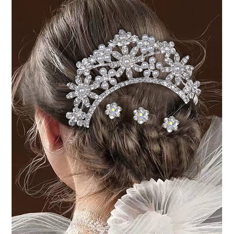7-Piece Pearl Rhinestone Bridal Hair Comb & Pins Set Amazon.com: SWEETV 7 Pieces Bride Hair Accessories Pearl  main image 3