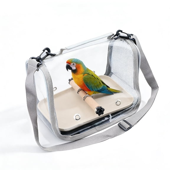 Small Bird Travel Carrier Cage with Wood Stand Perch & Plastic Tray, Parrot Transport Carrier, Portable Clear Bird Travel Bag Lightweight Pet Cage for Parakeet Cockatiel Budgies Conure