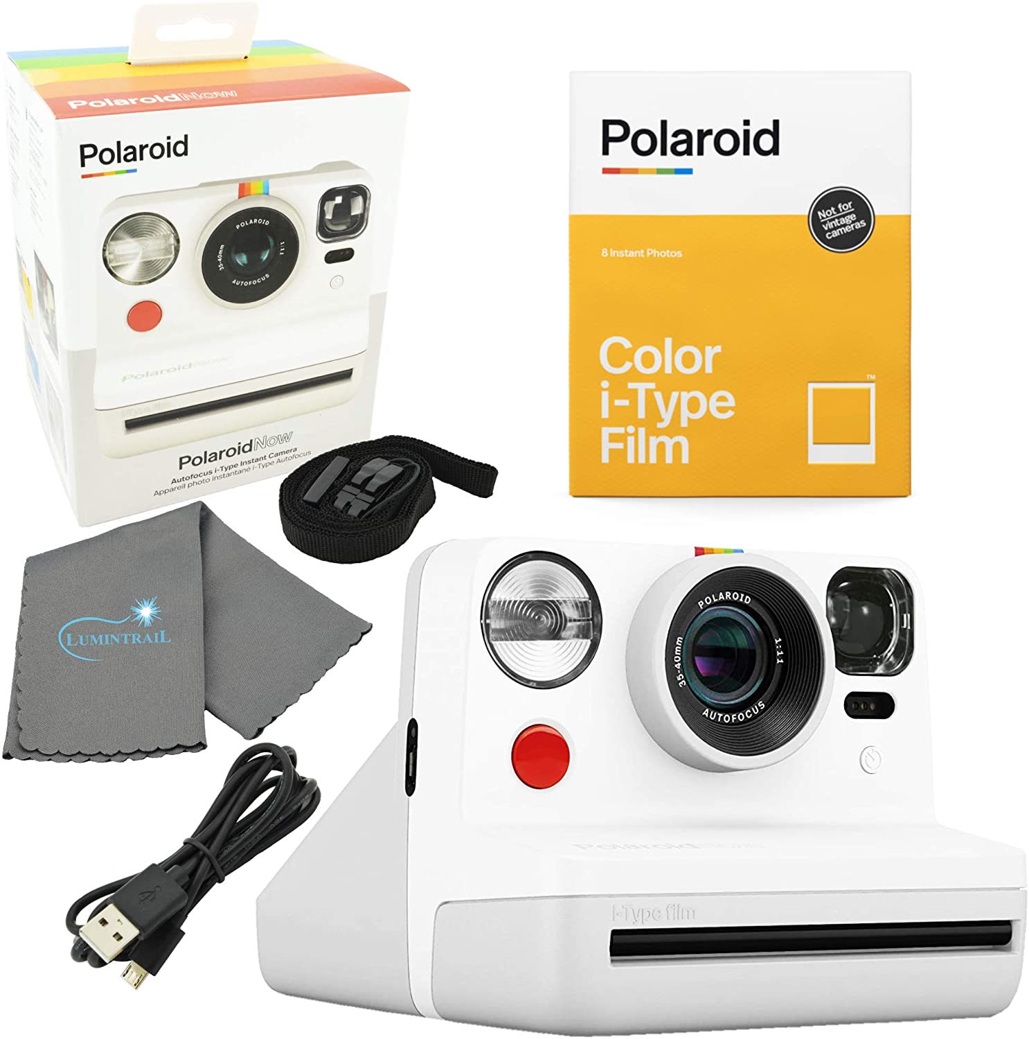 Polaroid Now IType Instant Film Camera White Bundle with a Color iType Film Pack (8 Instant