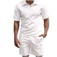 thumbnail image 4 of Conjunto Corto Casual Botón Solapa Color Sólido Camisa Manga Corta Solapa, Poliéster Suave Transpirable para el Uso Diario, 4 of 8