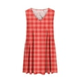 thumbnail image 3 of Sakmal Loose Fit Dresses for Women 2024 Casual Spring Pleated Plaid Red Sleeveless Comfort Fit Mini Slip Dress, 3 of 5
