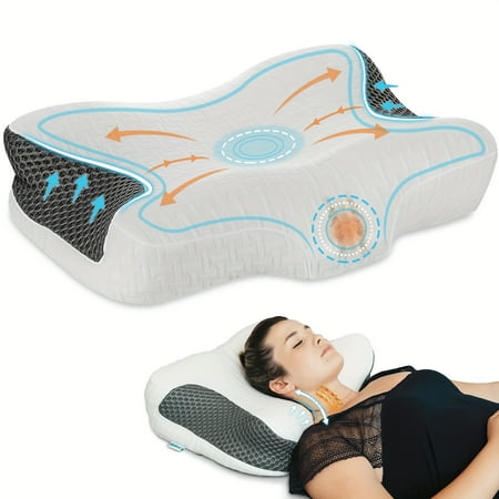 Ergonomic Adjustable CPAP Pillow for Sleep Apnea & Snoring - Memory Foam Cervical Neck Pillow, Machine Washable for Side & Back Sleepers, CPAP Hose Compatible Travel Pillow