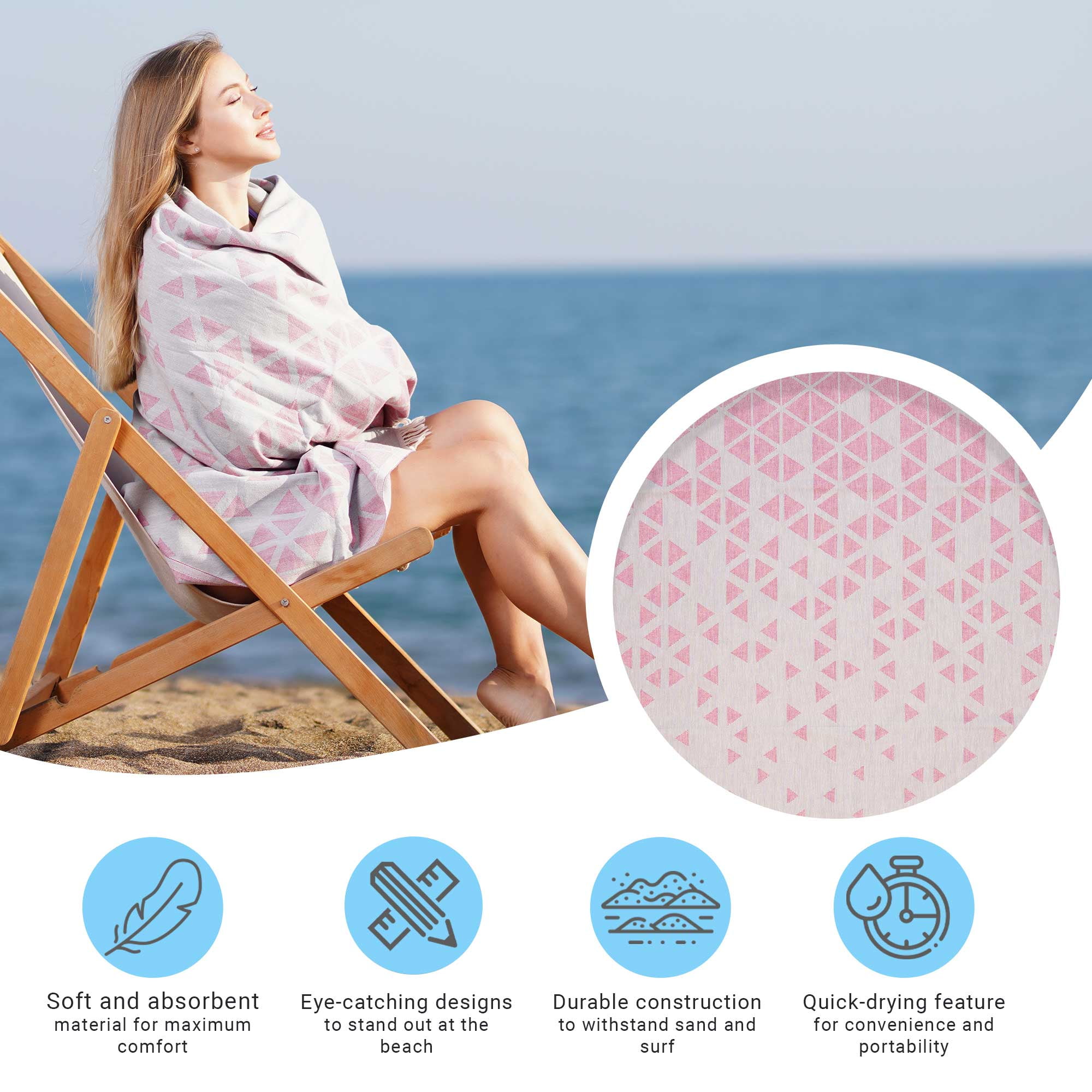 Hencely Beach Towels, 100% Cotton Soft Turkish Large Beach Towel 37 x 68 Inches for SPA, Beach, Pool, Gym and Bathroom (Pyramid Pink)