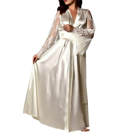 Women s Robe Sexy Long Lingerie Kimono Bath Robe Dressing Gown Women Lace Party Loungewear Sleepwear
