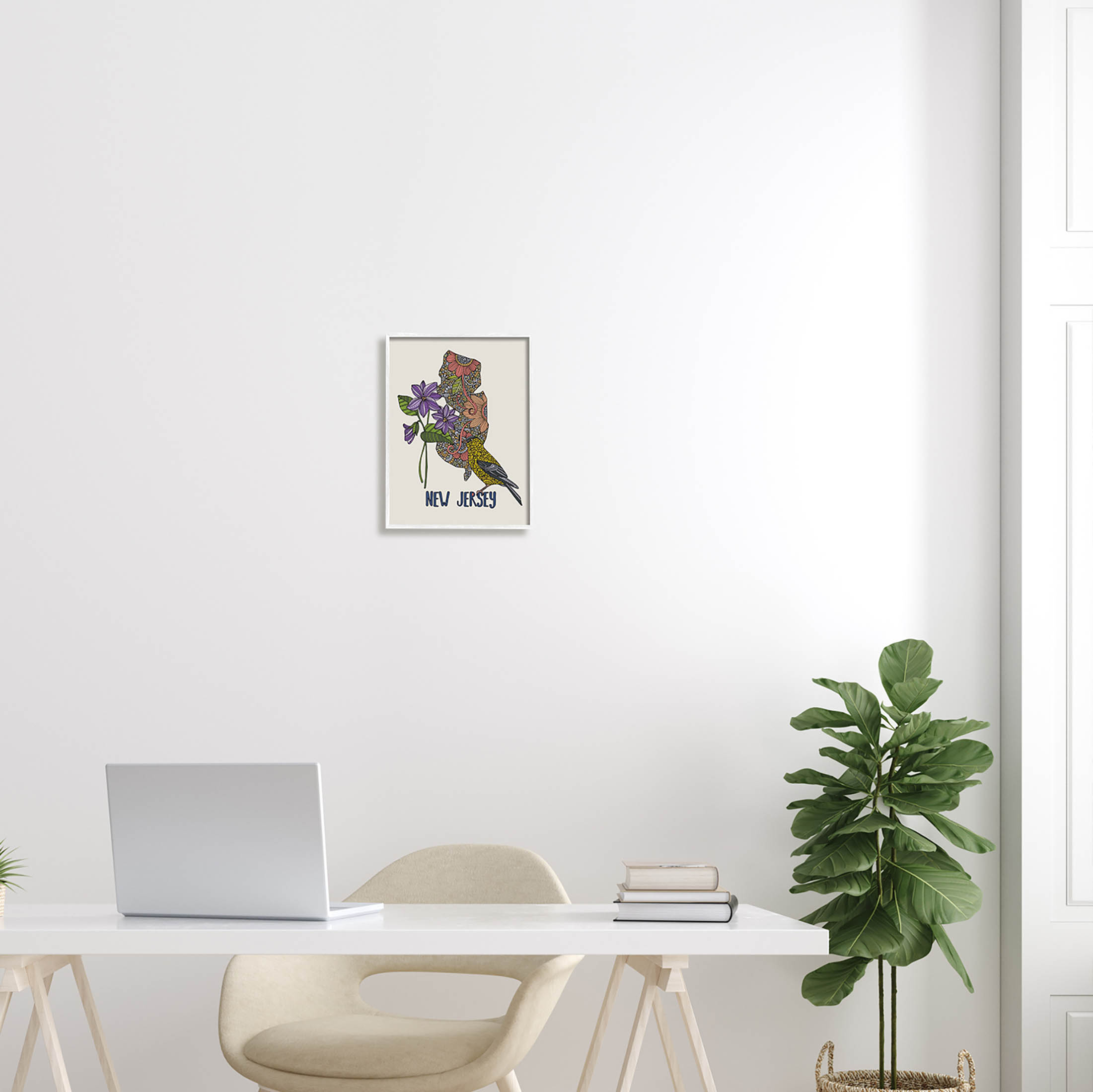 Stupell Industries New Jersey Detailed Pattern Graphic Art White Framed Art Print Wall Art, Design by Valentina Harper