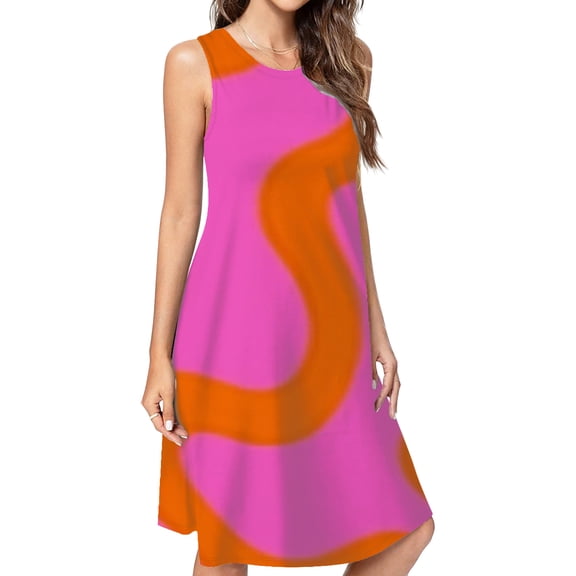 Pink Orange Wavy Abstract Art Dress Loose Women'S Dress Beach Dresses With Pockets Dresses For Womens