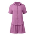 thumbnail image 5 of MNCEKFOD Womens Bermuda Shorts 2Pcs Casual Short Sets Short Sleeve Button Down Lapel Shirt with Leisure Short Pants Purple XXL, 5 of 7