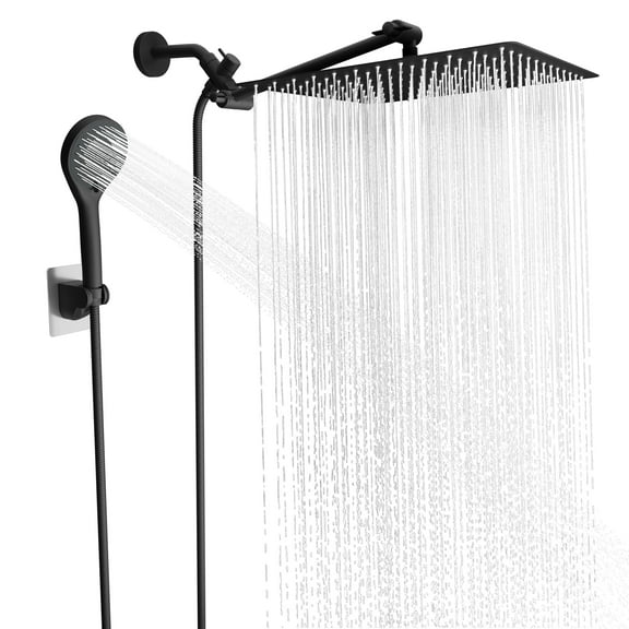 IUSU 12 inch Rain Shower Head, 5-Setting High Pressure Shower Head with Handheld and Hose Black
