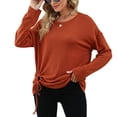 thumbnail image 2 of Defitshape Women's Soft Long Sleeve Tshirt T Shirt Knotted Loose Fit Drop Shoulder Fashion Scoop Neck Long Sleeve Tunic Top Orange 14, 2 of 5