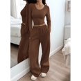 thumbnail image 6 of Women 2 Piece Matching Lounge Sets Clothing Comfiest Wide Leg Pants Y2K Sweatsuits Fall Outfit Brown M, 6 of 10
