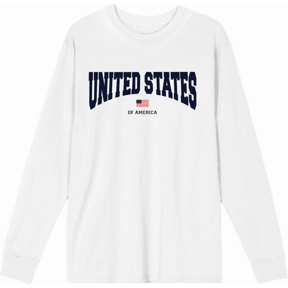 American United States Of America Flag White Adult Crew Neck Long Sleeve Tee-3XL