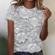 thumbnail image 2 of Tops de Ajuste Suelto para las Mujeres Retro Impreso Cuello Redondo Manga Corta, Camiseta de Poliéster Casual, 2 of 4