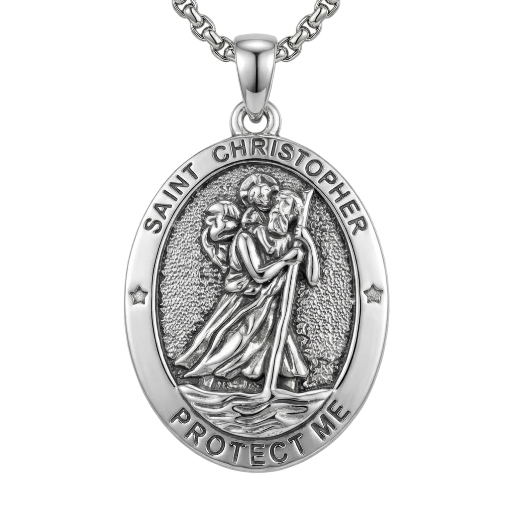 YAFEINI Saint Christopher Necklace St Christopher Medal Oval Bless Safety Religious Pendant Gift for Men, Women, Family, Parent, Friend 24 in Chain (01-St Christopher (Oval2))