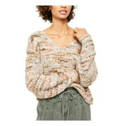 FREE PEOPLE Womens White Printed Long Sleeve V Neck Sweater Size: XL