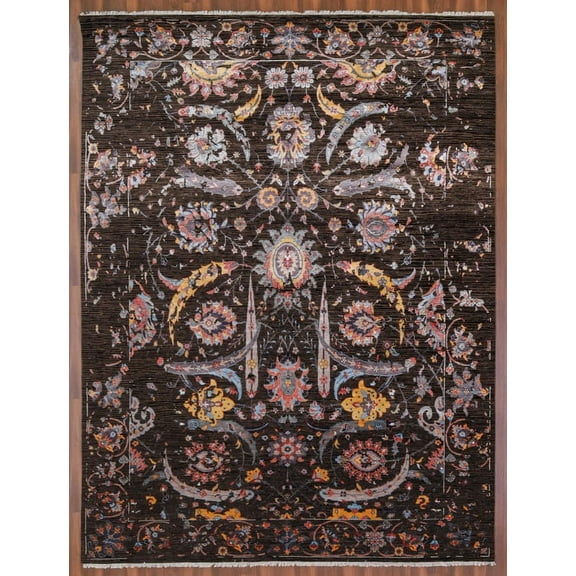 New Sultan Handmade Brown and Multi Wool and Bamboo Silk Area Rug