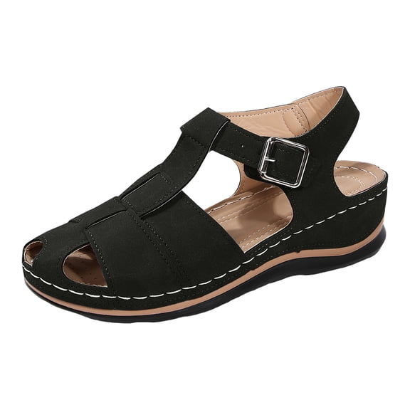 Close Toe Wedge Sandals for Women with Ankle Strap Comfortable Slip On Casual Dressy Shoes Lightweight Barefoot Sandal Gray Size8