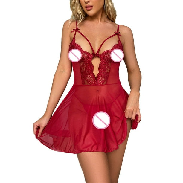 Gibobby Conjunto de lenceria Sexy Lenceria sexy para mujer conjunto de camison de malla camison sexy para el hogar lenceria para mujer Rojo CH Walmart en linea