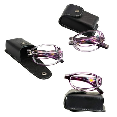 3 Pair Reading Glasses Foldable Readers with Blue Light Blocking lens Compact Folding Glasses for Women Reading Case Included (Purple, +1.75 Magnification)