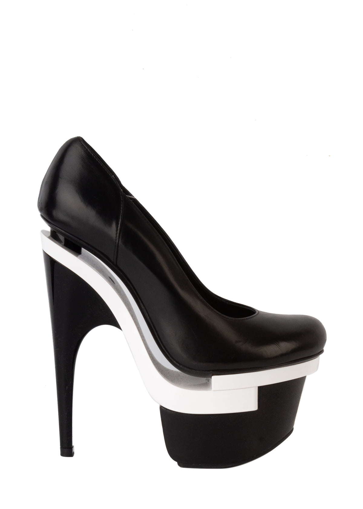 black and white platform pumps