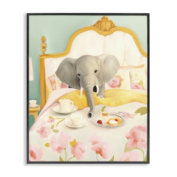 Breakfast in Bed Elephant Black Framed Giclee Art, design by Leah Straatsma