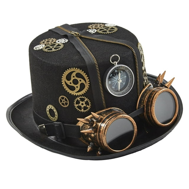 Sombrero Steampunk Yuyangstore con gafas y fieltro negro