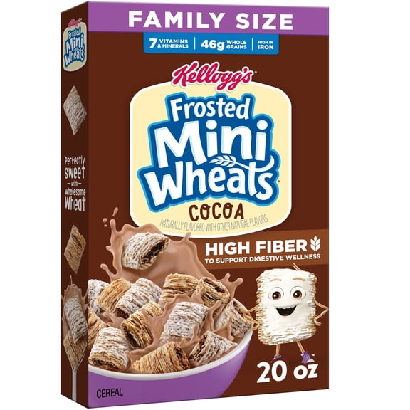 Kellogg's Frosted Mini-Wheats Cocoa Breakfast Cereal, High Fiber, Family Size, 20 oz